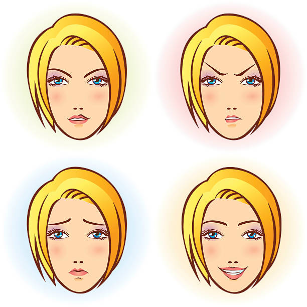 illustrations, cliparts, dessins animés et icônes de fille de quatre visage expressif - women blond hair femininity shape