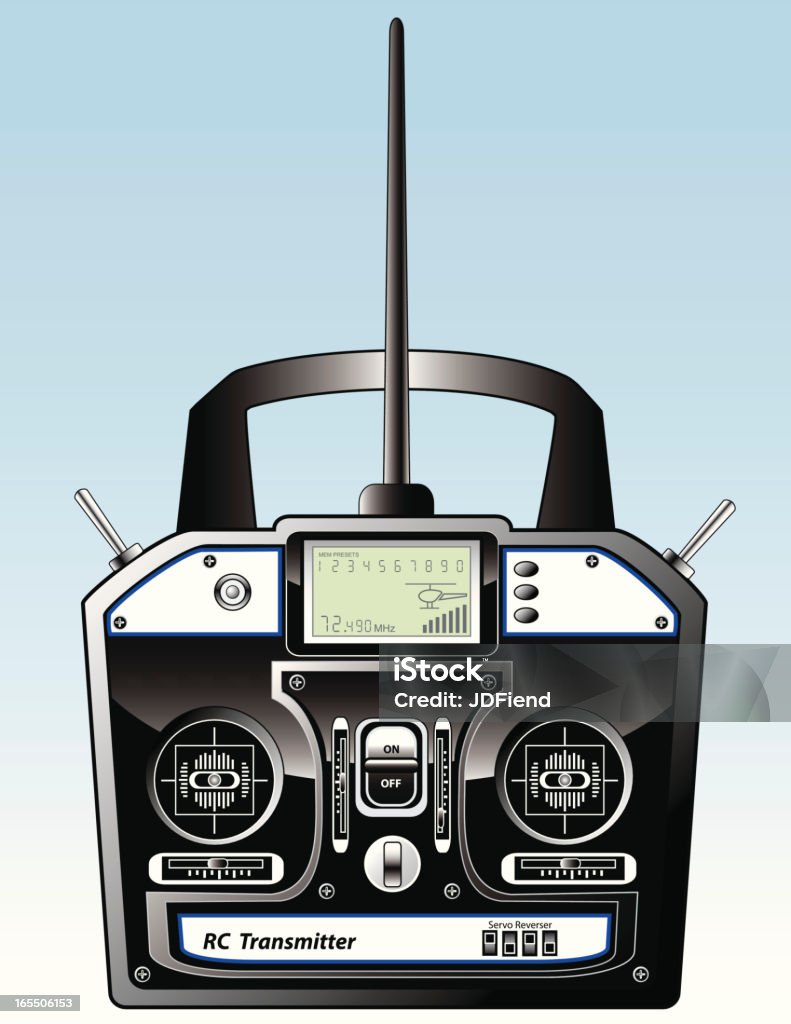 RC Transmitter with LCD Digital Display Technical style illustration of a Radio Control Flight Transmitter with a Liquid Crystal Display. All elements are grouped on separate layers for easy editing. Hi-Res JSee more RC icons... Helicopter stock vector