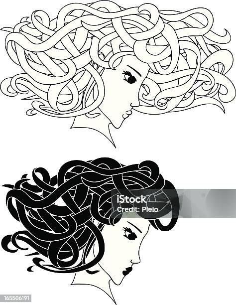 メデューサの頭の若い女の子背ブラックとホワイトのイラストレーション - アールヌーボーのベクターアート素材や画像を多数ご用意 - アールヌーボー, イラストレーション, ギリシャ神話