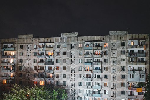 Multi-storey combined old apartments from the Soviet era in Georgia Tbilisi.