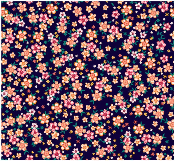 Vector illustration of Small flowers pattern. Plant background for fashion, tapestries, prints. Modern floral design perfect for fashion .