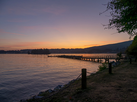 Gorgeous sunset views from Belcarra regional park in Port Moody, BC, Canada