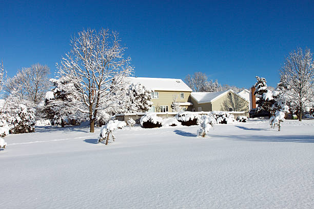 Suburban colonial house in winter