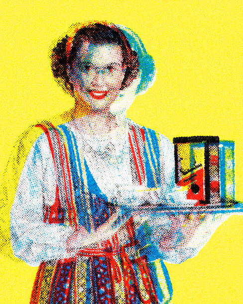 woman holding a tray - 女侍應 圖片 幅插畫檔、美工圖案、卡通及圖標