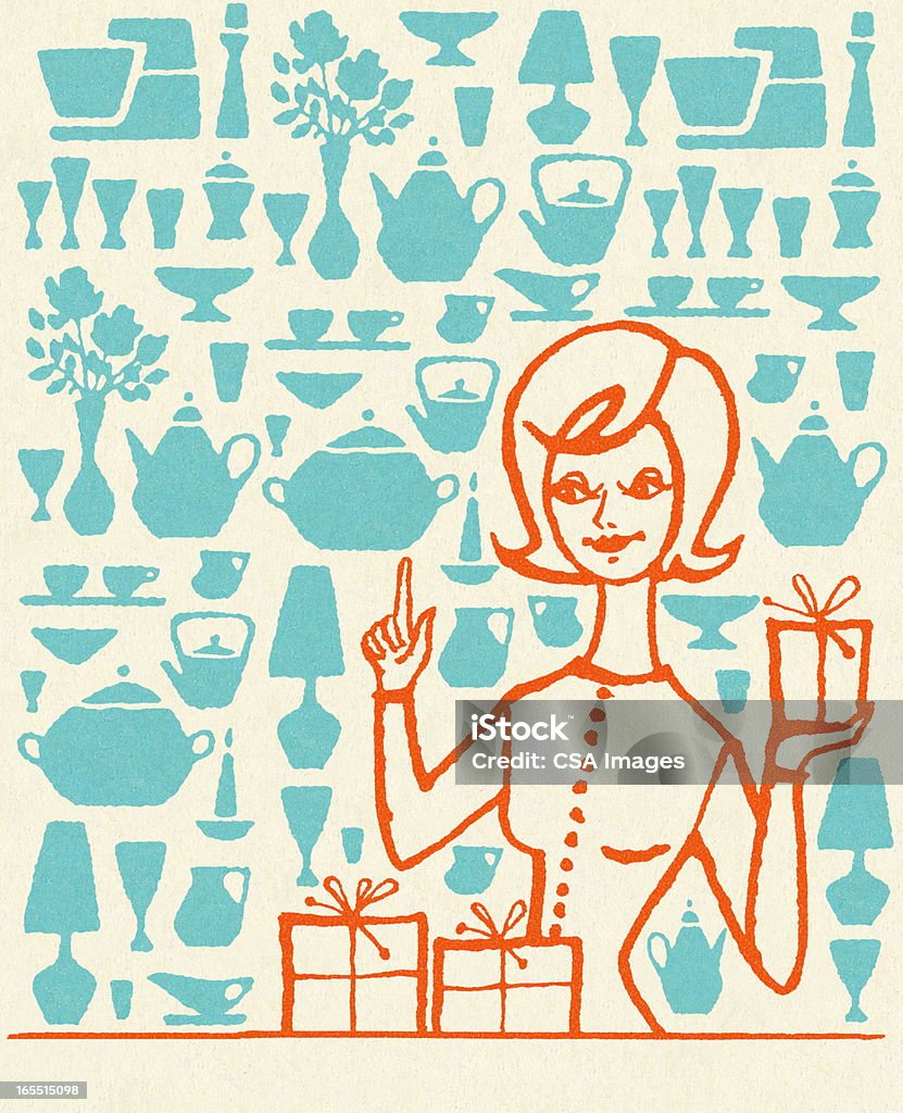 Donna e piatti - Illustrazione stock royalty-free di Cucina