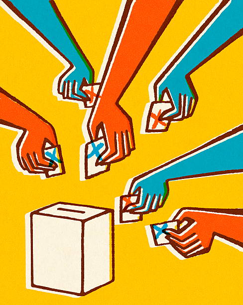 ilustrações de stock, clip art, desenhos animados e ícones de votação mãos e urna eleitoral - voting ballot
