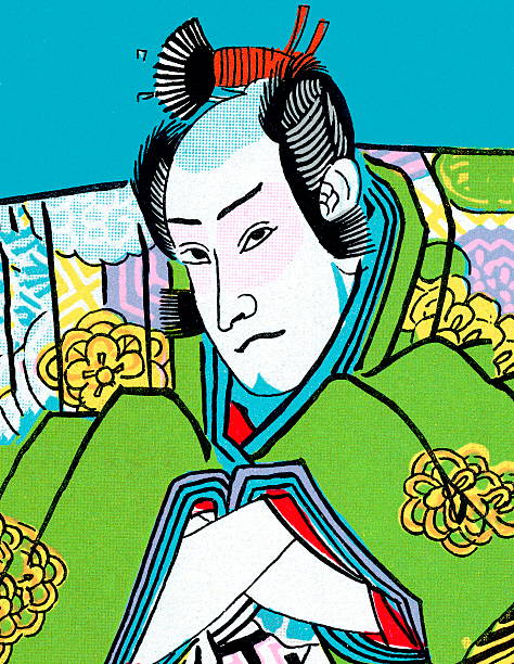 ilustrações, clipart, desenhos animados e ícones de guerreiro samurai - kabuki color image japan japanese culture