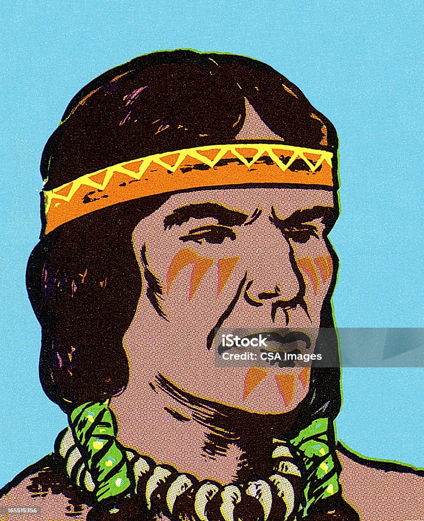 Porträt eines einheimischen Warrior - Lizenzfrei Blauer Hintergrund Stock-Illustration