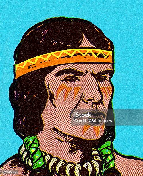 Porträt Eines Einheimischen Warrior Stock Vektor Art und mehr Bilder von Blauer Hintergrund - Blauer Hintergrund, Ein Mann allein, Eine Person