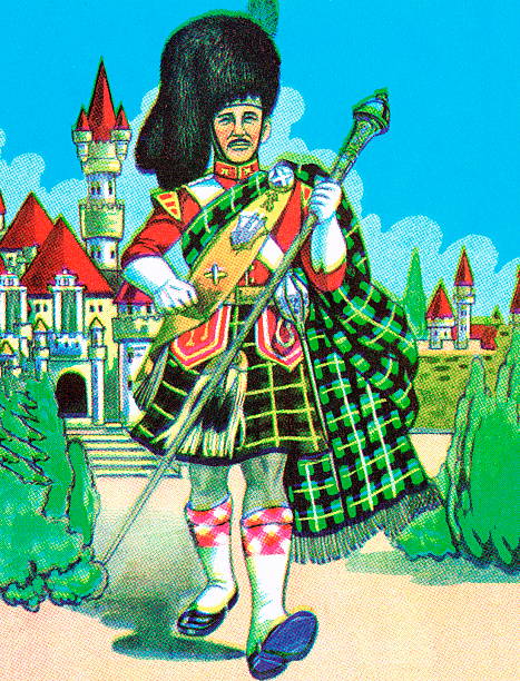 человек в традиционной шотландской костюм - plaid checked scotland scottish culture stock illustrations