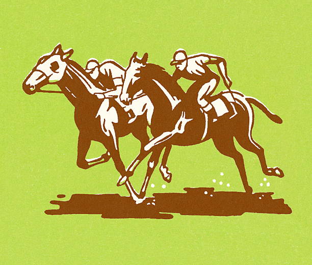 ilustraciones, imágenes clip art, dibujos animados e iconos de stock de carreras de caballos - green background color image people animal