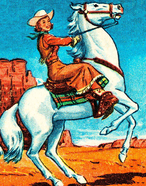ilustraciones, imágenes clip art, dibujos animados e iconos de stock de vaquera en un caballo - cowgirl