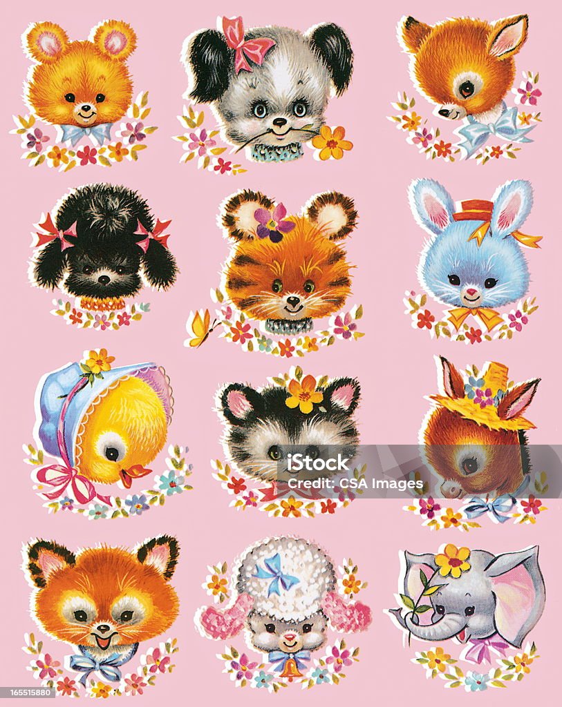 Ładny mały zwierzęta na różowym tle - Zbiór ilustracji royalty-free (Kot domowy)