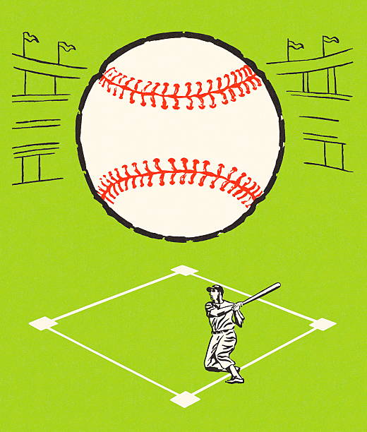 baseball-spieler und ball - color image batting illustration technique adult stock-grafiken, -clipart, -cartoons und -symbole