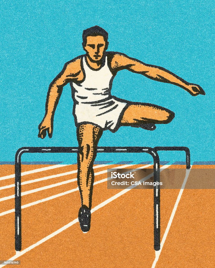 Homem correndo obstáculos - Ilustração de Fundo colorido royalty-free