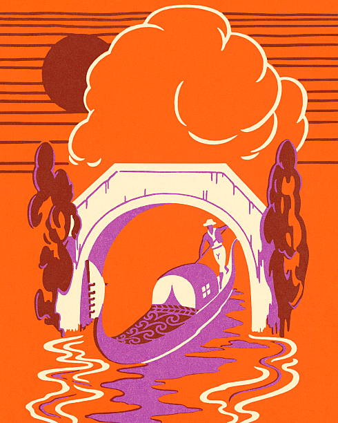 illustrations, cliparts, dessins animés et icônes de gondole être passé sous un pont, - gondolier