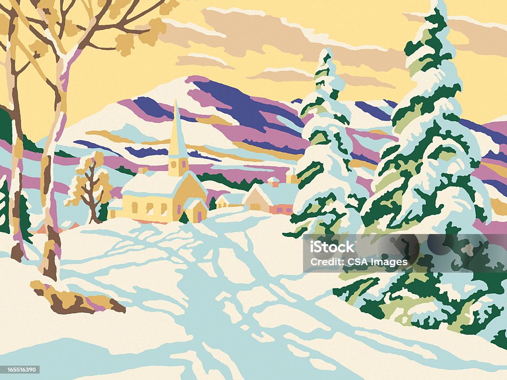 Malowanie po numerach zimowy krajobraz - Zbiór ilustracji royalty-free (Kościół)