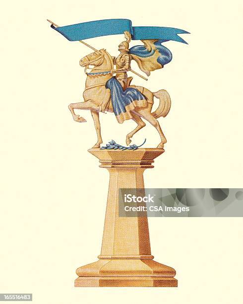 Ilustración de Estatua Sobre Un Pedestal y más Vectores Libres de Derechos de Bandera - Bandera, Medieval, Caballero