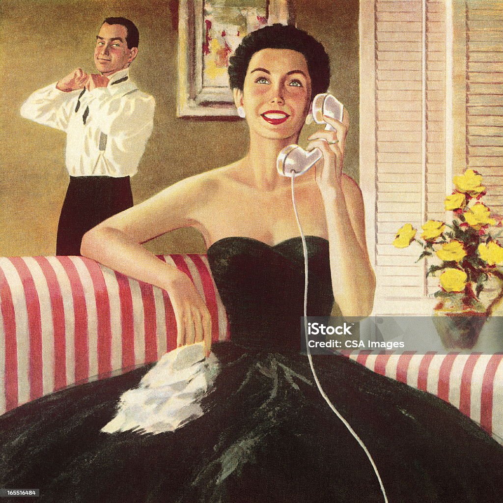 Kobieta rozmawia przez telefon - Zbiór ilustracji royalty-free (Smoking)