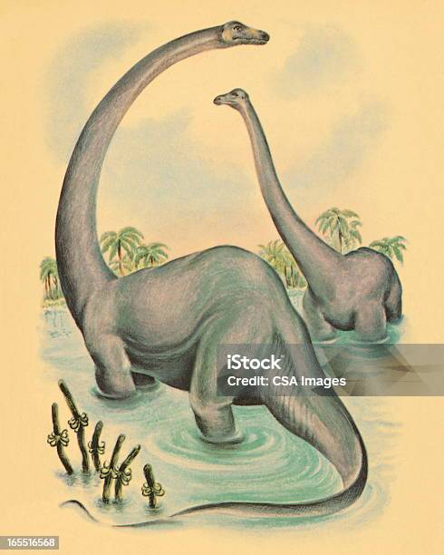 Ilustración de Dos Brontosaurus y más Vectores Libres de Derechos de Dinosaurio - Dinosaurio, Brontosaurio, Agua