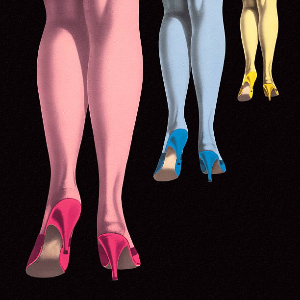 illustrazioni stock, clip art, cartoni animati e icone di tendenza di tre set di donna gambe - color image high heels colored background shoe