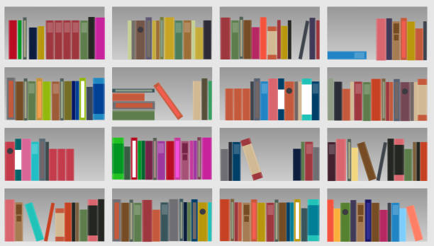 ilustrações de stock, clip art, desenhos animados e ícones de estante de ilustração vectorial - book book spine in a row library