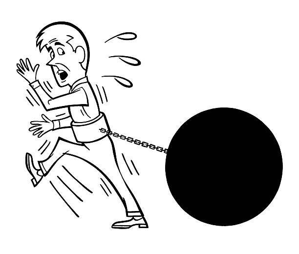 ilustraciones, imágenes clip art, dibujos animados e iconos de stock de hombre arrastra una bola de hierro y cadena - chain and ball