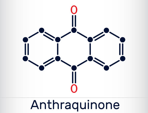 Anthraquinone, anthracenedione or dioxoanthracene molecule. It is aromatic organic compound, quinone class. Skeletal chemical formula. Vector Anthraquinone, anthracenedione or dioxoanthracene molecule. It is aromatic organic compound, quinone class. Skeletal chemical formula. Vector illustration benzene chemical formula stock illustrations
