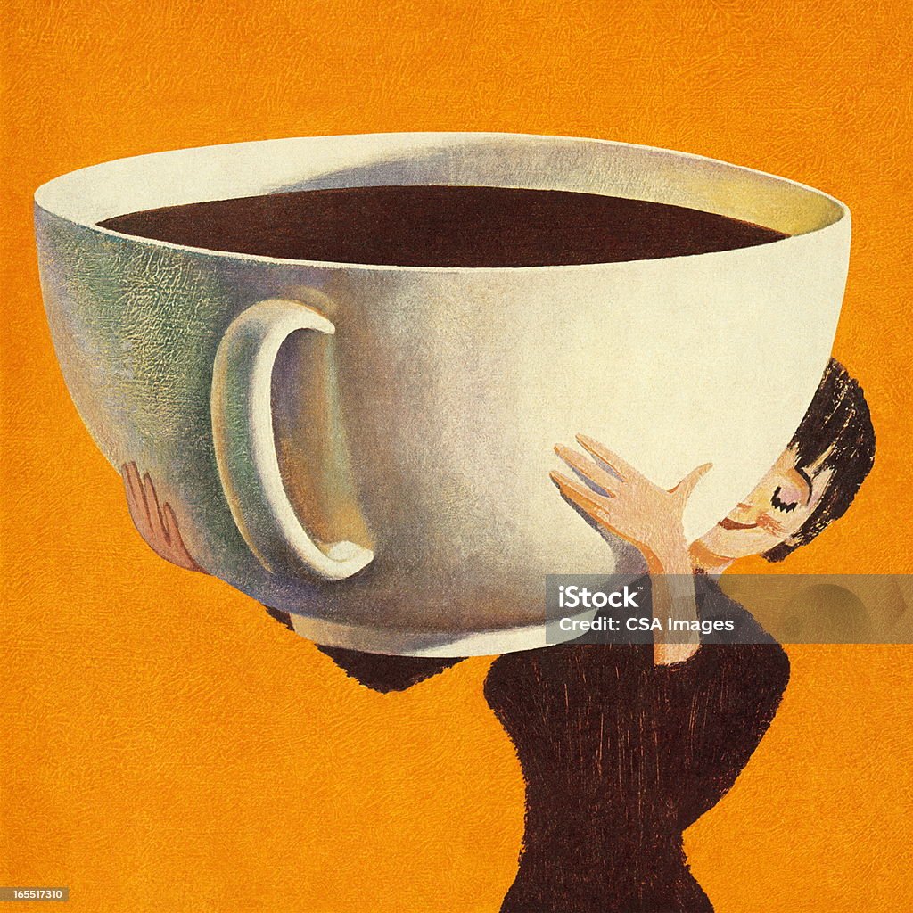 Woman Holding a Huge Cup of Coffee Coffee - Drink stock illustration