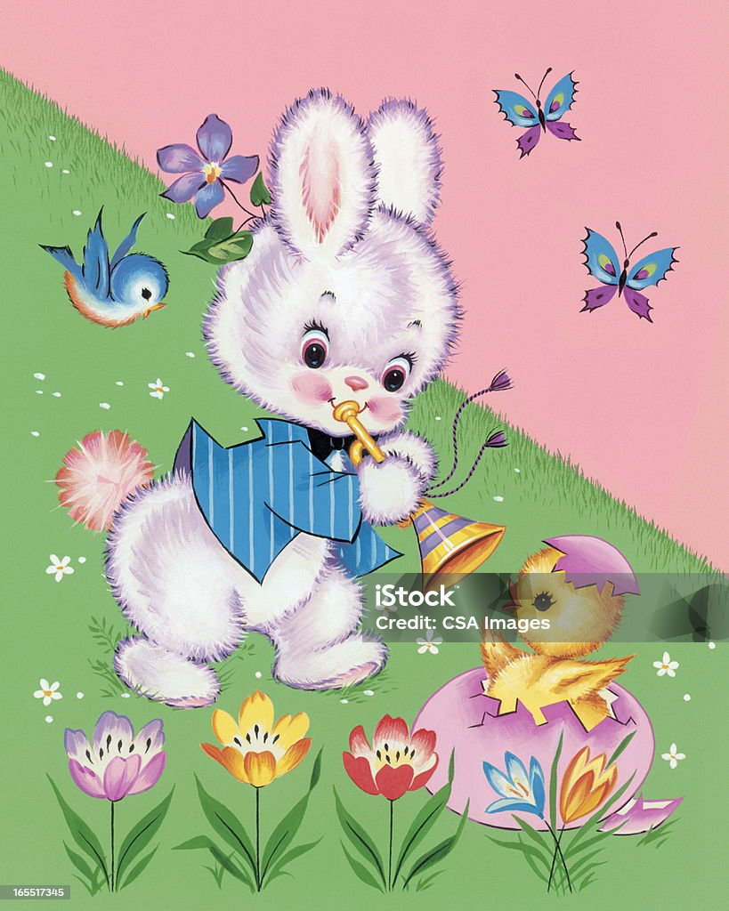 Bunny tocando Horn - Ilustração de Animal royalty-free