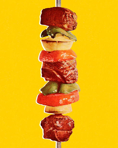 Skewer of Meat and Vegetables Skewer of Meat and Vegetables shish kebab stock illustrations