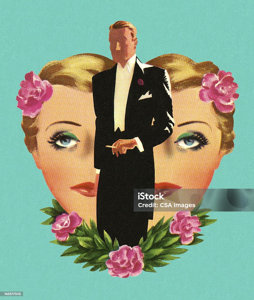 Frau Gesicht und Mann trägt einen Smoking - Lizenzfrei Berühmte Persönlichkeit Stock-Illustration
