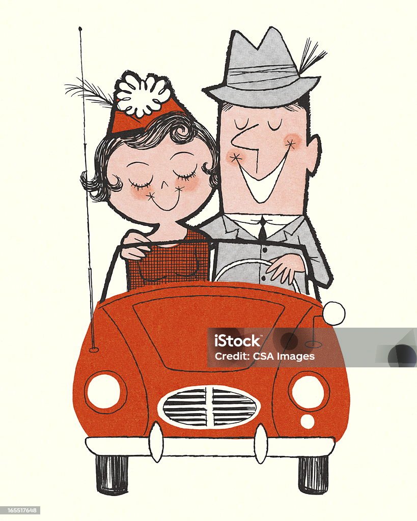 Szczęśliwa para jazdy w samochodzie - Zbiór ilustracji royalty-free (Akcesorium osobiste)