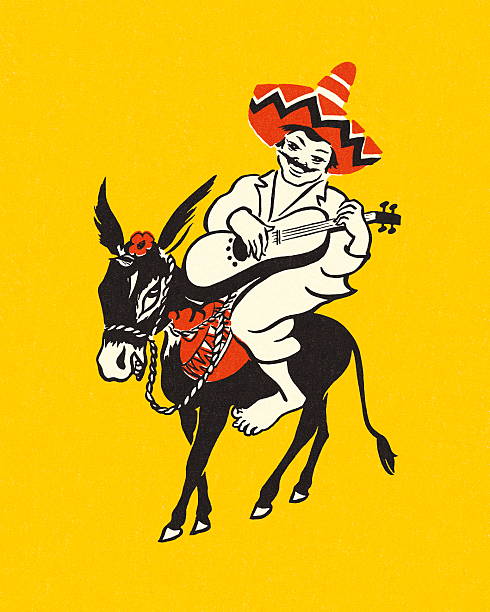 Mexican Riding a Burro Mexican Riding a Burro mexican mule stock illustrations