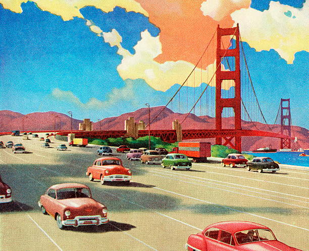 Highway over the Golden Gate Bridge Highway over the Golden Gate Bridge california illustrations stock illustrations