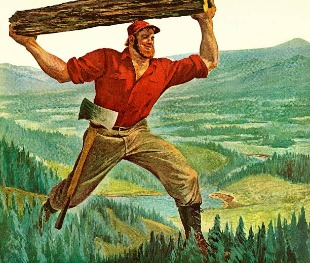 Paul Bunyan Carrying a Log Paul Bunyan Carrying a Log lumberjack stock illustrations