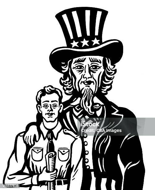Patriotique Homme Et Uncle Sam Vecteurs libres de droits et plus d'images vectorielles de Oncle Sam - Oncle Sam, 4 juillet, Accessoire