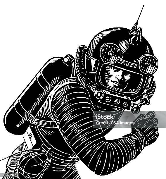 Astronaut Trägt Eine Spacesuit Stock Vektor Art und mehr Bilder von Astronaut - Astronaut, Illustration, Schwarzweiß-Bild