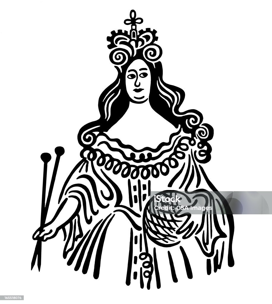 Rainha com enorme agulhas de tricô e fios - Royalty-free Adulto Ilustração de stock