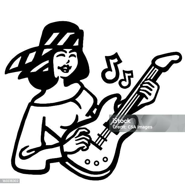 Uma Menina A Tocar Guitarra - Arte vetorial de stock e mais imagens de Adolescente - Adolescente, Adulto, Arte Linear
