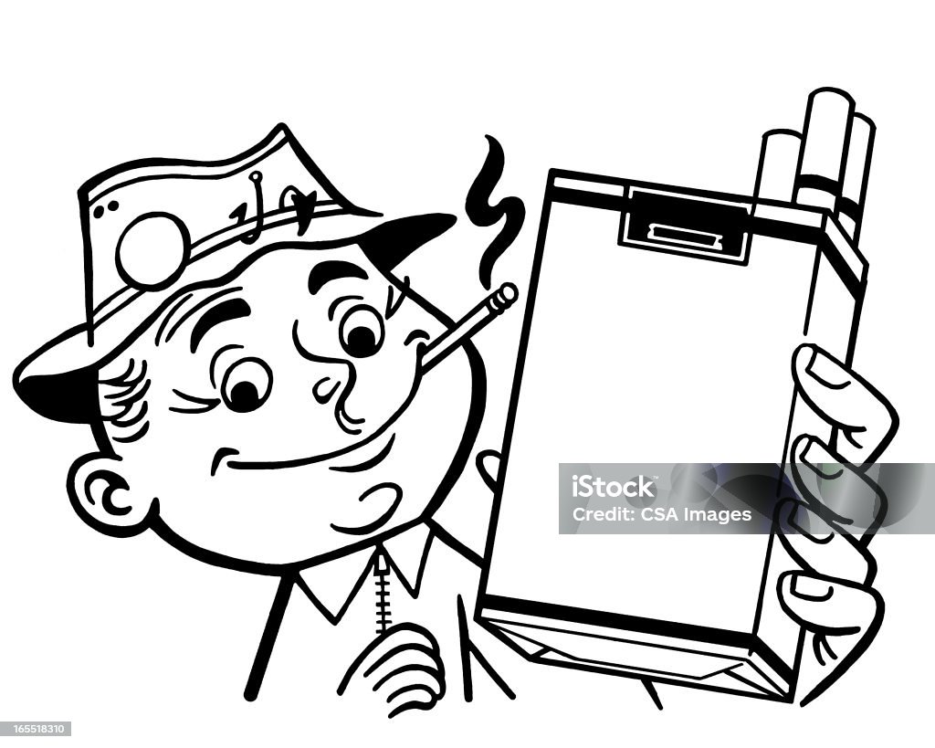 Mann mit Packung Zigaretten - Lizenzfrei Schwarzweiß-Bild Stock-Illustration