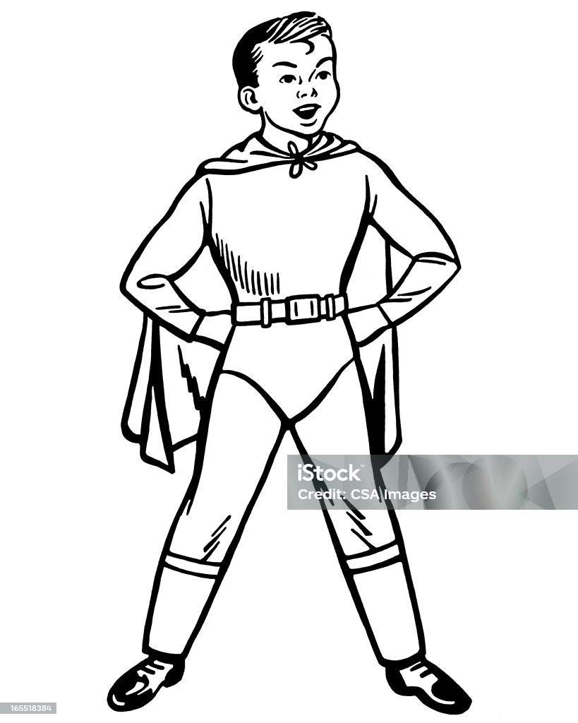 Chłopiec w Kostium superbohatera - Zbiór ilustracji royalty-free (Czarno biały)