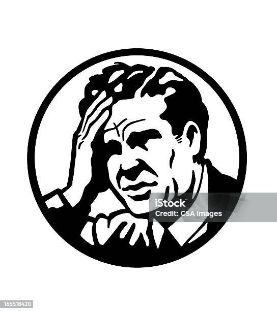 Man With A Headache Stock Illustration - Download Image Now - Adult, Adults Only, Black And White