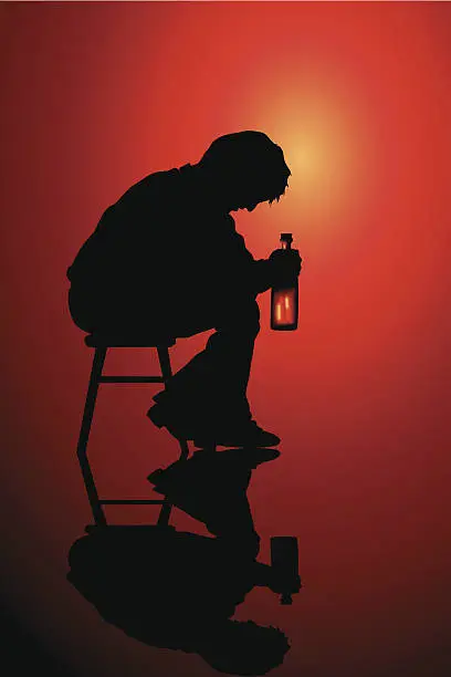 Vector illustration of Person sitting alone on a stool drinking