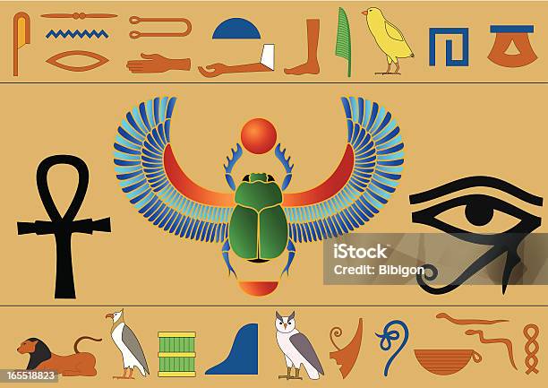 Ägyptische Hieroglyphenschrift Stock Vektor Art und mehr Bilder von Ankhkreuz - Ankhkreuz, Blatthornkäfer, ClipArt