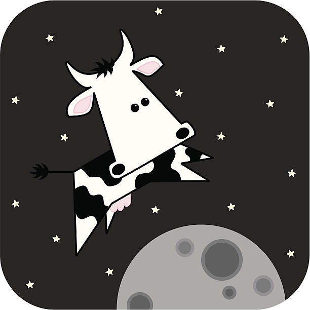 krowa skoki na księżycu - cow moon nursery rhyme jumping stock illustrations