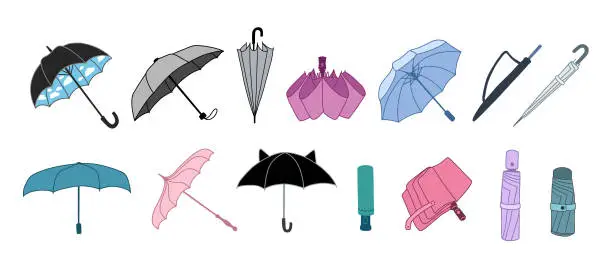 Vector illustration of Set cartoon umbrellas.