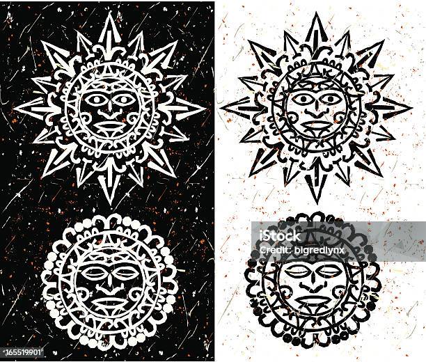 Ilustración de Azteca Sol Moon y más Vectores Libres de Derechos de Azteca - Azteca, Luna - Satélite terrestre, Vector