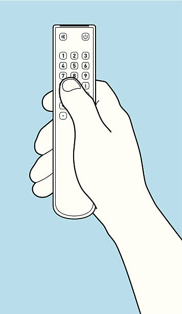 Hand and remote control TV vector art illustration