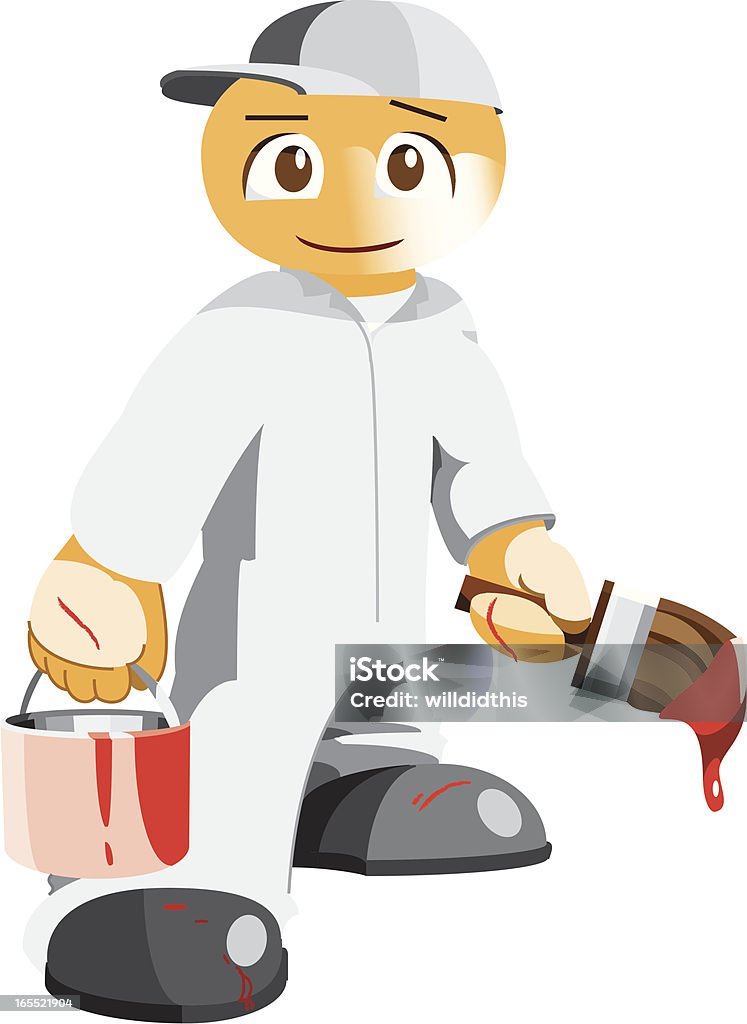 Painter and Decorator Young painter and decorator with brush and paint tin Blue-collar Worker stock vector